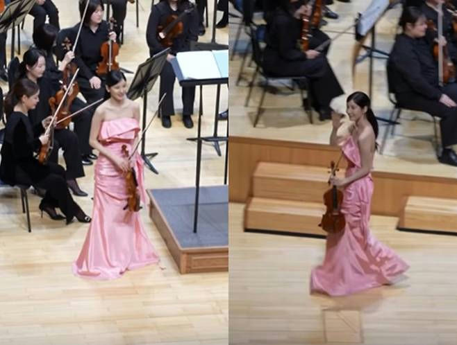people-violinist-A-female-A-pink-dress-A-orchestra-B-concert