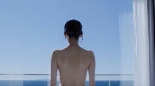 people-Woman-Back View-Ocean View-Balcony-Bright Sky