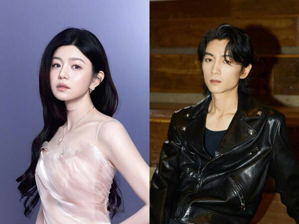 people-Barbie Hsu-Asian actress-A-Leo Wang-male model-A-split image-A-light pink dress-A-black leather jacket