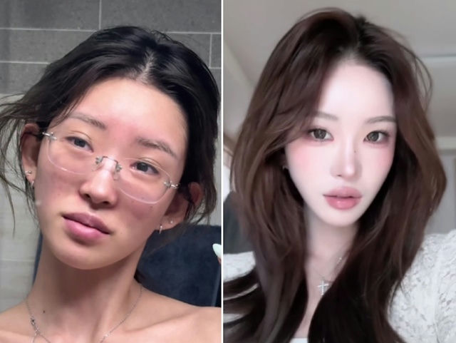 people-comparison-A-no makeup vs filtered makeup-B-Asian woman-C-before and after
