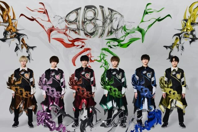 people-6 members of Japanese boy band 9bic-J-pop-costumes-futuristic-colorful accents